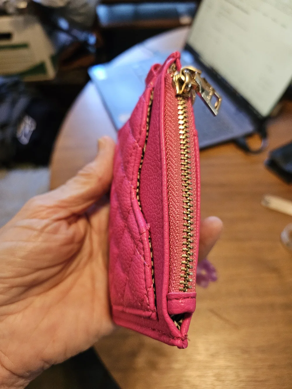 New Jen & Co Pink Leather Credit Card Wallet Wristlet